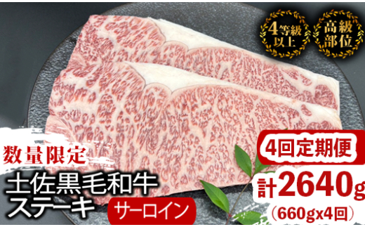 【定期便4回】土佐黒毛和牛サーロインステーキ 計2.64kg（660g×4ヶ月連続お届け) 2Vコース | 特撰 サーロイン肉 最上位等級 A4 A5 最高 ランク 贅沢 厚切り ステーキ用 焼肉用 キャンプ飯 国産 牛肉 高知県 須崎市 TM50000