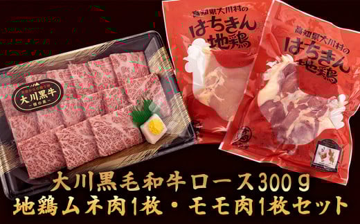 肉 牛肉 国産 黒毛 和牛 ロース 300g 鶏肉 もも むね お得 パック 詰め合わせ 土佐はちきん地鶏 希少 幻の大川黒毛和牛 ブランド鶏 土佐はちきん地鶏 高知県 須崎市