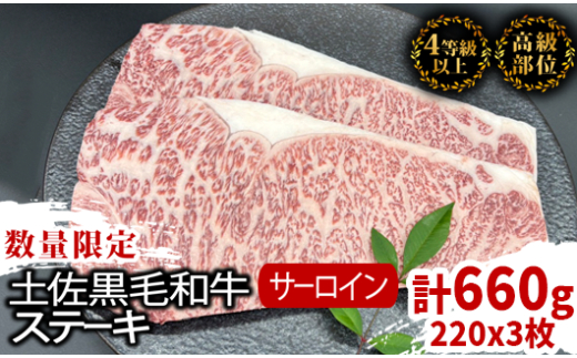 サーロインステーキ 660g ( 220g × 3枚 ) 土佐 黒毛 和牛 | 特撰 サーロイン肉 最上位等級 A4 A5 最高 ランク 贅沢 厚切り ステーキ用 焼肉用 キャンプ飯 国産 牛肉 霜降り肉 焼肉 バーベキュー BBQ 肉 冷凍 お歳暮 ギフト 高知県 須崎市 TM017