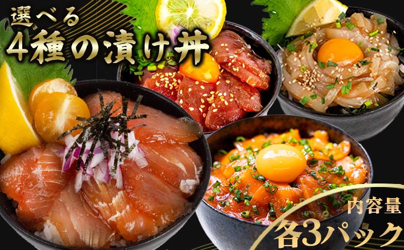 海鮮丼4種セット 各3パック 海鮮丼 海鮮丼セット サーモン マグロ イカ カジキマグロ キハダマグロ 海鮮 漬け お茶漬け 鮭 惣菜 冷凍 真空パック 小分け パック ご飯 晩御飯 刺身 漬け丼の具 漬け丼 ランキング 高知県 須崎市