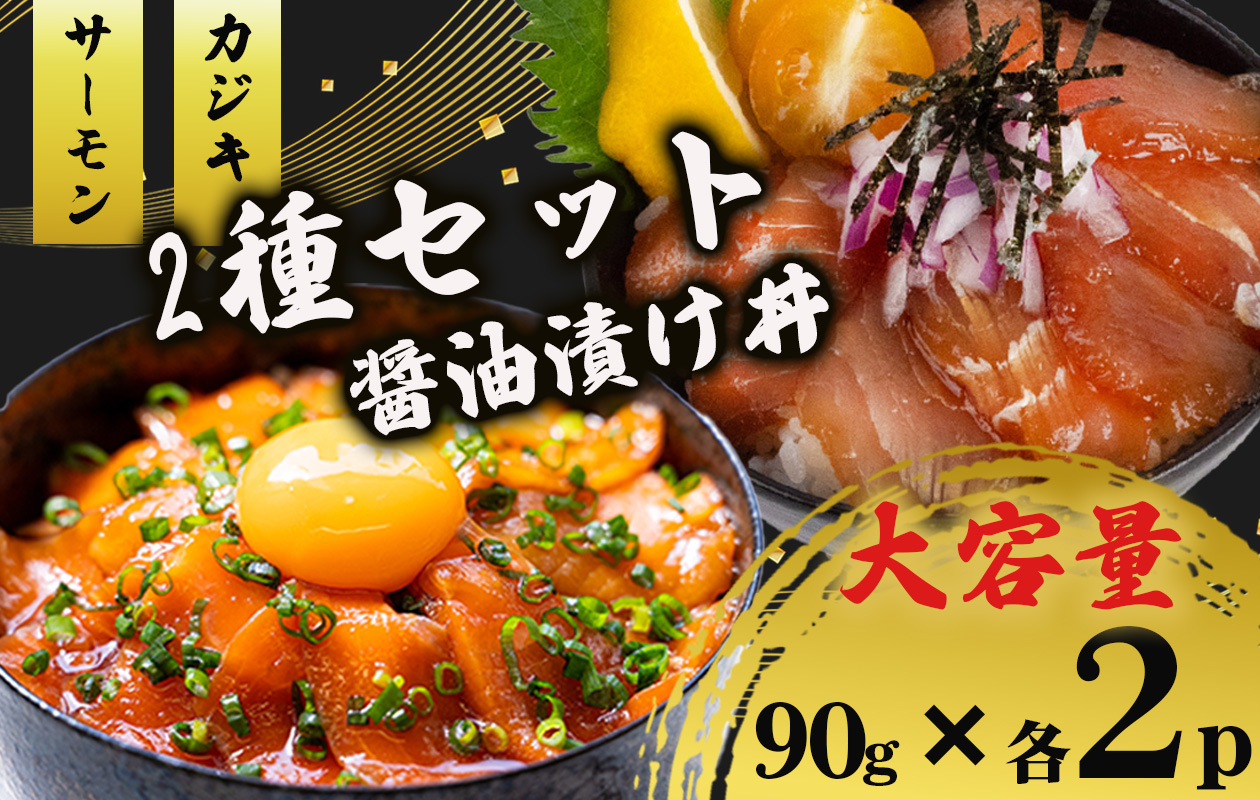 2種 醤油 漬け丼 90g×各2パック サーモン カジキマグロ 鮭 しゃけ さけ まぐろ 鮪 切り身 特製 漬け丼 丼 海鮮丼 刺し身 刺身 切身 手軽 便利 時短 ご飯のお供 簡単調理 海鮮 魚介 惣菜 冷凍 小分け 大容量 ふるさと納税 人気 ふるさと納税漬け丼 ふるさと納税海鮮丼