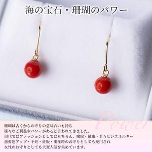 赤珊瑚のフックピアス（丸玉4.5mm〜4.75mm）ケース付き さんご サンゴ コーラル プレゼント アクセサリー 可愛い おしゃれ お守り 3月誕生石 化石 宝石 縁起物 天然【R00585】