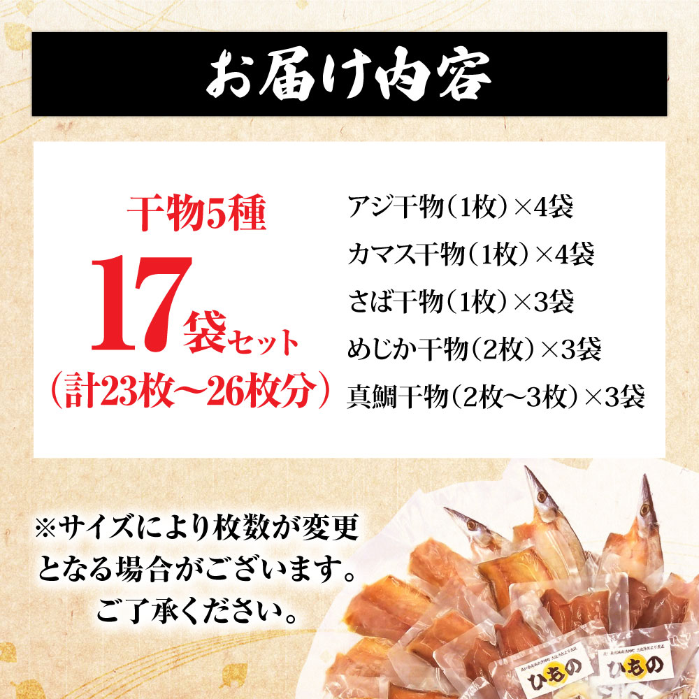 漁師町直送 こだわり干物セット Bセット 17袋（23枚〜26枚） 個包装 真空パック めじか さば カマス あじ 塩干し 干物 国産 高知県産 土佐清水市 干物 詰め合わせ【R01151】