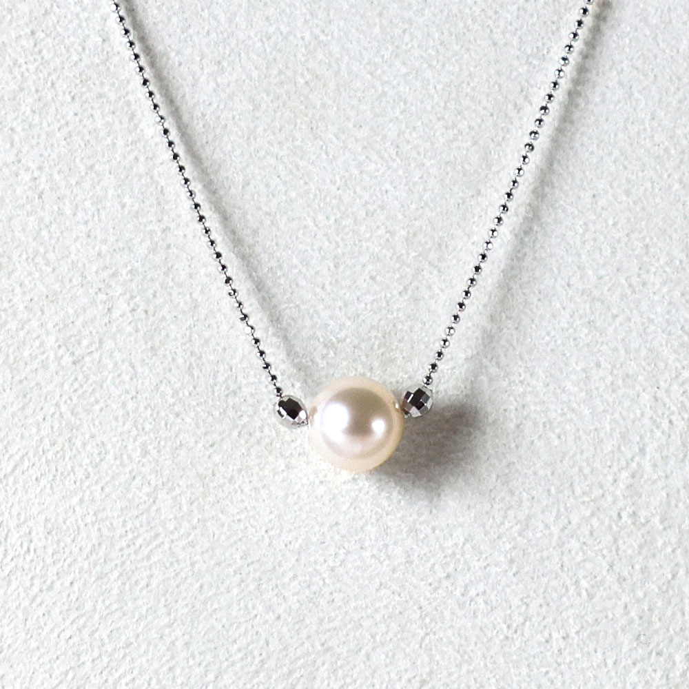 あこや本真珠 ミラーボール付 シルバーチェーン ネックレス（8.5mm～8.9mm）ホワイトピンクカラー 簡易保管ケース付 ペンダント パール アクセサリー プレゼント 母の日 贈り物 ギフト 6月誕生石 かわいい 可愛い おしゃれ お洒落 【R01522】 