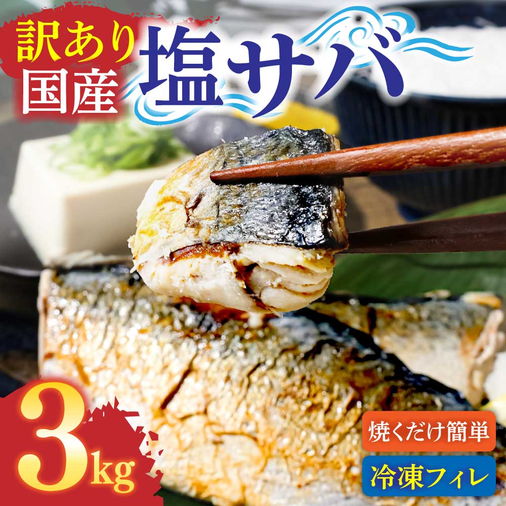 訳あり 塩サバ 3kg 約18枚 さば 鯖 味付き 魚介 海鮮 魚 おかず お弁当 ご飯 食品 保存食 簡単 国産 冷凍 配送【R01426】