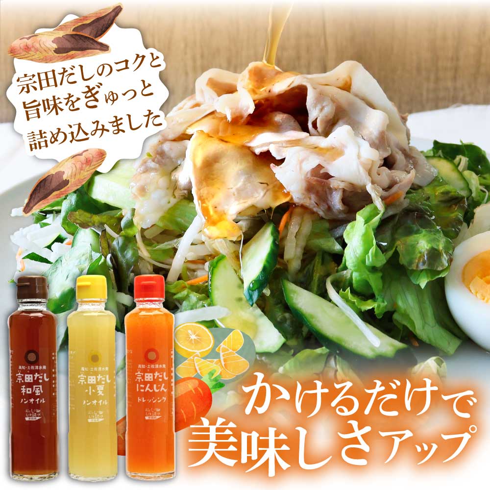 宗田だしドレッシング190ml×３本セット（にんじん・小夏・和風）調味料 サラダドレッシング 宗田 ノンオイル ドレッシング 高知県 【R01186】