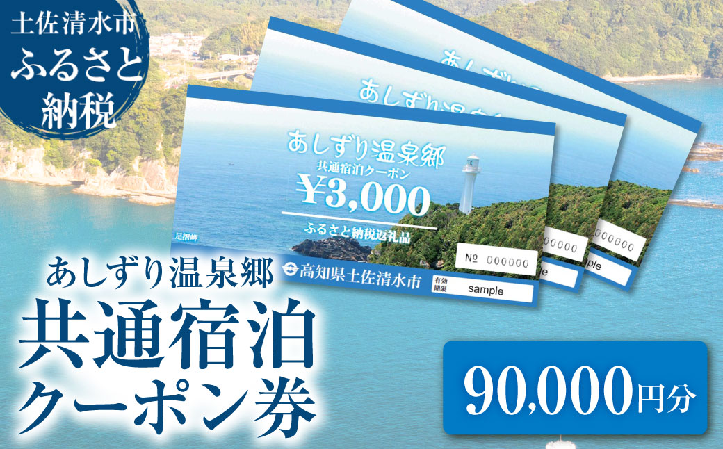 あしずり温泉郷 共通宿泊クーポン券 90,000円分 あしずり温泉郷 旅行券 トラベル ペア 家族 温泉 ホテル 観光 旅行 国内旅行 宿泊 宿泊施設 自然 旅館 高知県 土佐清水市【R01319】