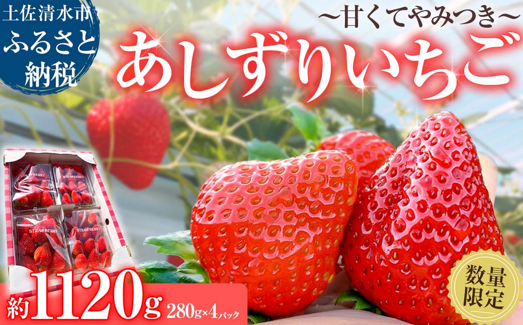 先行予約 数量限定 甘くてやみつき あしずりいちご 280g×4パック イチゴ 苺 果物 フルーツ デザート スイーツ ケーキ おやつ 甘い おいしい 冷蔵 配送【R01325】