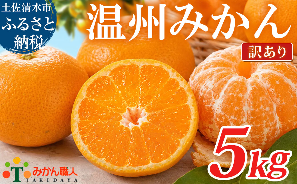 温州みかん 訳あり 5kg 傷み補償 300g 柑橘 果物 フルーツ 不揃い オレンジ 訳アリ 蜜柑 果実 みかん 極早生 早生 晩生 光センサー選果 みかん職人武田屋 高知県 土佐清水市【R01618】