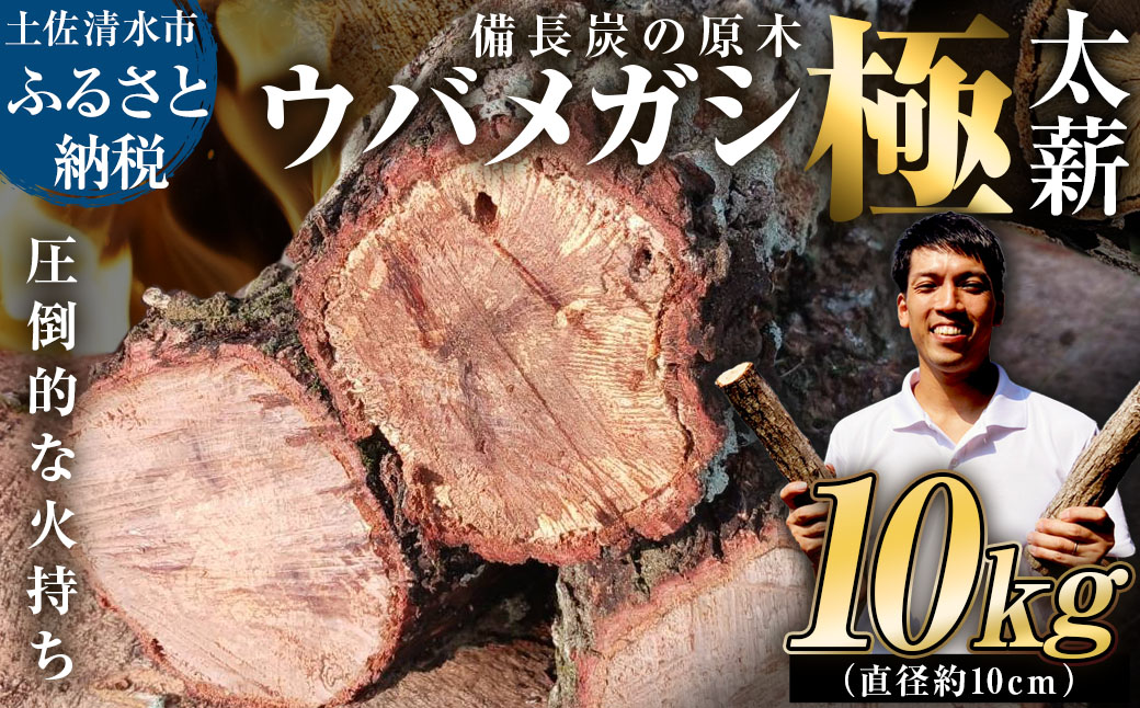 ウバメガシ極太薪 10kg 直径約10cm 最低4本保証 うばめがし まき 焚き火 たきび キャンプ 薪ストーブ 暖炉 囲炉裏 アウトドア バーベキュー BBQ 災害備蓄 防災グッズ 広葉樹 木材 燃料 国産【R01658】