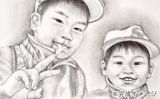 26-290-2．オーダーメイド手描き似顔絵・額縁付き（モノクロ・2名分）