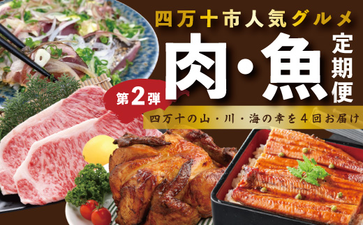 4ヵ月連続 定期便 四万十市 人気 魚介 ＆ お肉 返礼品 第2弾 冷凍 4回 うなぎ 鰻 蒲焼 かつお 鰹 たたき 黒毛和牛 牛肉 肉 サーロイン ステーキ 特選 贅沢 グルメ ごちそう 高知 四万十 しまんと 鶏肉 チキン R7-846
