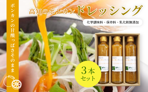 高知 の ポンカン ドレッシング 3本 セット 甘み 酸味 甘酸っぱい ぽんかん サラダ 調味料 フルーツ 果物 柑橘 ベジタブル 野菜 ギフト お中元 お歳暮 贈答 高知 四万十 しまんと 【 化学調味料 保存料 乳化剤 無添加】26-0038