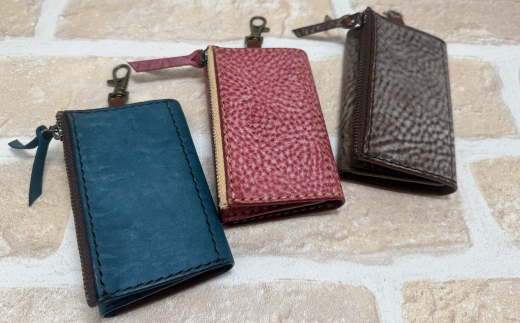 手縫いの本革「オリジナル キーケース ＆ ミニ財布」【カラー：ダークブラウン】上質 職人 手作り レザー 革 牛革 革製品 財布 小銭入れ 鍵 キー シンプル おしゃれ ギフト 贈り物 高知県 四万十市 四万十 しまんと 25-0025-D