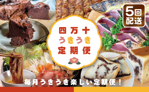 【5回定期便】四万十うきうき定期便5万円コース 定期便 四万十市 四万十 高知 高知県 しまんと 鰹 かつお かつおのたたき たたき 月替わり 牛肉 和牛 黒毛和牛 小分け 四万十牛 豚肉 ハラミ パン 食パン あんこ 魚介 肉 加工品 おかず ケーキ ガトーショコラ 冷凍 25-562