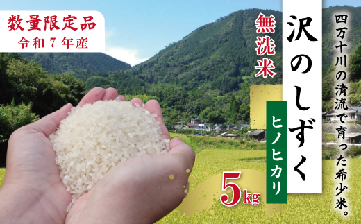 【5kg】令和7年産 米 ヒノヒカリ 無洗米 精米 白米 沢のしずく 5kg×1袋 2025年 四万十市産 国産 ひのひかり おこめ こめ コメ ご飯 ごはん おいしい ふっくら もちもち 高知県 四万十市 四万十 しまんと お取り寄せ 25-0002