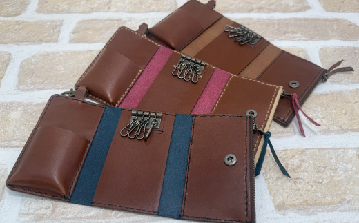 手縫いの本革「オリジナル キーケース ＆ ミニ財布」【カラー：ターコイズ】上質 職人 手作り レザー 革 牛革 革製品 財布 小銭入れ 鍵 キー シンプル おしゃれ ギフト 贈り物 高知県 四万十市 四万十 しまんと 25-0025-T