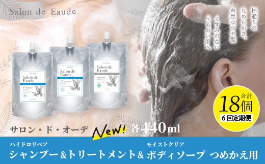 6回 定期便 サロン・ド・オーデ ハイドロリペア シャンプー ＆ トリートメント ＆ モイストクリア ボディソープ つめかえ用 各 440ml 3個 セット 合計 18個 液体 アロインス製薬 美容 美容品 化粧品 日用品 高知 高知県 四万十 四万十市 しまんと 25-108