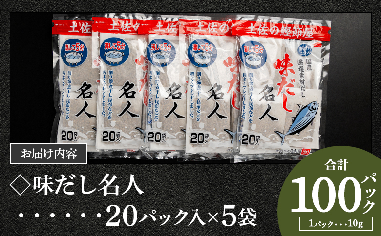 【無添加】お徳用味だし 計100パック - 国産 だしパック 出汁 万能だし 和風だし 粉末 調味料 食塩不使用 かつお節 昆布だし 煮干し 手軽 簡単 味噌汁 みそ汁 煮物 うどん そば 蕎麦 森田鰹節株式会社 高知県 香南市 mk-0002