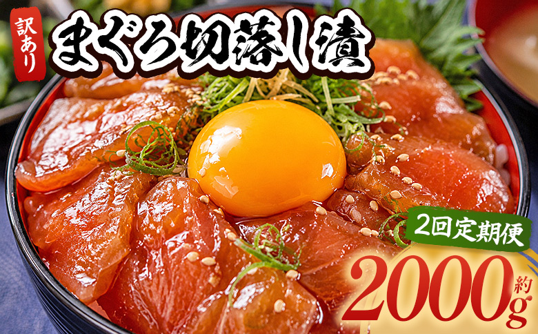 【2回定期便】 まぐろ切落し漬 訳あり 計2000g 80g×25袋 - まぐろ マグロ 鮪 配送回数 定期便 小分け 海鮮 魚介 冷凍食品 加工品 漬けマグロ 海鮮丼 まぐろ漬け丼 刺身 おかず おつまみ 刺身 株式会社大熊 高知県 香南市 冷凍 Wda-0045