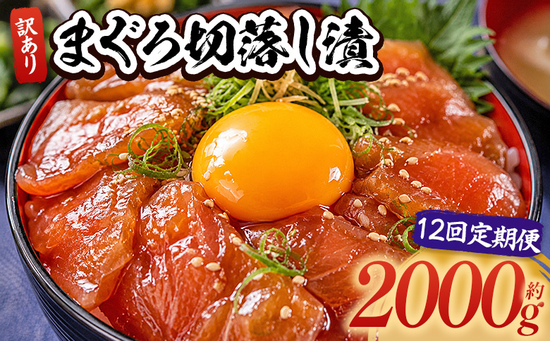 【12回定期便】 まぐろ切落し漬 訳あり 計2000g 80g×25袋 - まぐろ マグロ 鮪 配送回数 定期便 小分け 海鮮 魚介 冷凍食品 加工品 漬けマグロ 海鮮丼 まぐろ漬け丼 刺身 おかず おつまみ 刺身 株式会社大熊 高知県 香南市 冷凍 Wda-0048