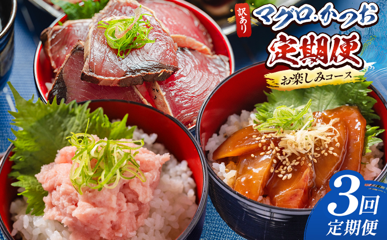 【３回定期便】マグロ かつおお楽しみ定期便 - 訳あり マグロ 鮪 カツオ 鰹 漬けマグロ たたき ネギトロ 配送回数 定期便 小分け 海鮮 魚介 冷凍食品 加工品 海鮮丼 刺身 株式会社大熊 高知県 香南市 冷凍 Wda-0051