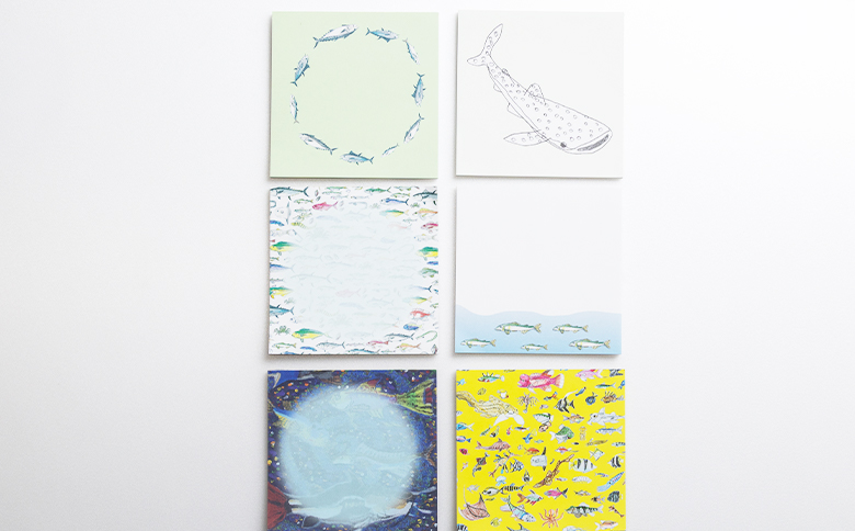お魚デザインのメモパッド6種 - ボックス 小箱 雑貨 かわいい 文具 文房具 メモ用紙 メモ帳 紙もの ギフト お礼 御礼 感謝 高知県 香南市 常温 mm-0007