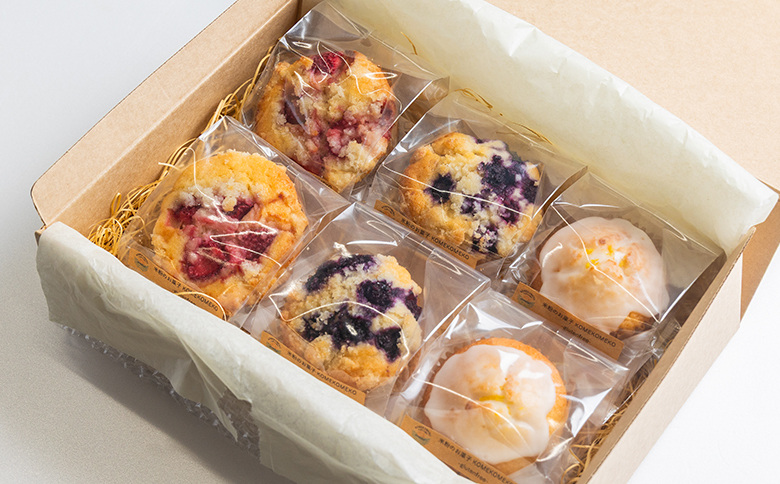 米粉のマフィン 6個入り（苺×2/ブルーベリー×2/レモン×2） - グルテンフリー おかし お菓子 焼き菓子 焼菓子 洋菓子 スイーツ おやつ 手作り いちご イチゴ ぶるーべりー ブルーベリー れもん レモン 檸檬 KOMEKOMEKO 高知県 香南市 冷凍 gf-0003