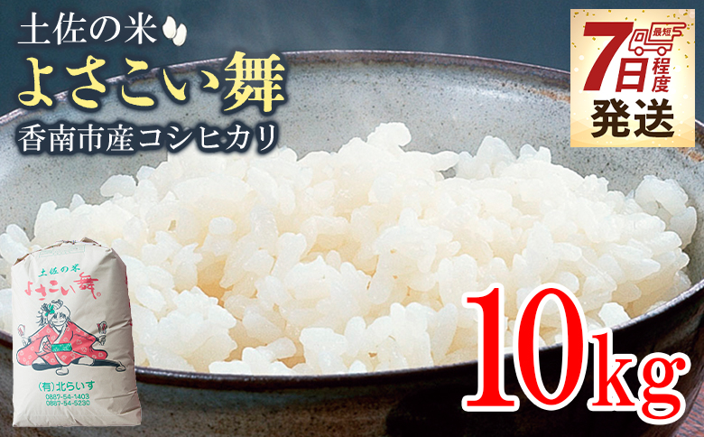 【7日程度で発送】新米 令和7年産 コシヒカリ 土佐の米 よさこい舞 10kg - 送料無料 こしひかり 米 コメ おこめ 白ご飯 ごはん おにぎり 一人暮らし ひとりぐらし 贈り物 ギフト 贈答 早い 早く届く スピード発送 高知県 香南市 kr-0072