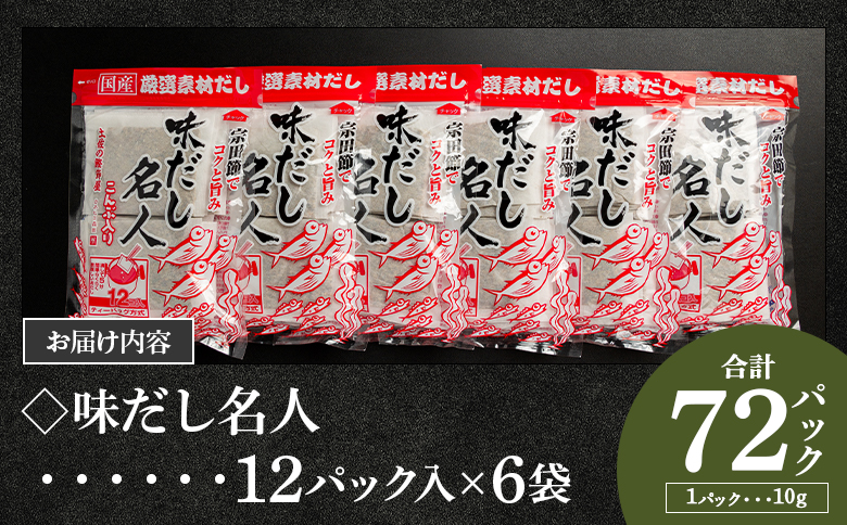 【7日程度で発送】だしパック 計72パック 無添加のだし名人鰹味 国産 だしパック 出汁 万能だし 和風だし 粉末 調味料 食塩不使用 かつお節 昆布だし 煮干し 手軽 簡単 味噌汁 みそ汁 煮物 うどん そば 蕎麦 森田鰹節 高知県 香南市  mk-0001