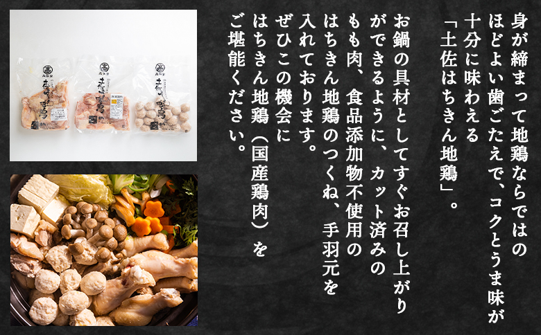 土佐はちきん地鶏 鍋セット 約2～3人前 国産 - 肉 精肉 鶏肉 もも肉 手羽元 つくね 団子 鍋 お鍋 2人前 3人前 食品 食べ物 あぐりーど 高知県 香南市 冷凍 ad-0001