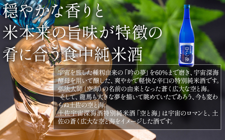 日本酒 土佐宇宙深海酒 特別純米酒 空と海 720ml×2本 - 国産 高知県産 お酒 酒 おさけ セット 辛口 贈り物 ギフト 晩酌 自分用 アルコール 記念日 お酒好き お礼 お祝い 高知県 香南市 常温 gs-0203