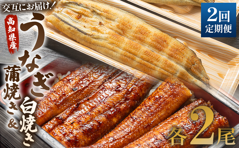 うなぎ 定期便 2回 うなぎ蒲焼き&白焼き120g 2尾(無頭)　交互にお届け 魚介 国産 海鮮 魚 かばやき 鰻 ウナギ 惣菜 おかず お手軽 加工品 加工食品 冷凍 しらやき セット 食べ比べ Wun-0047