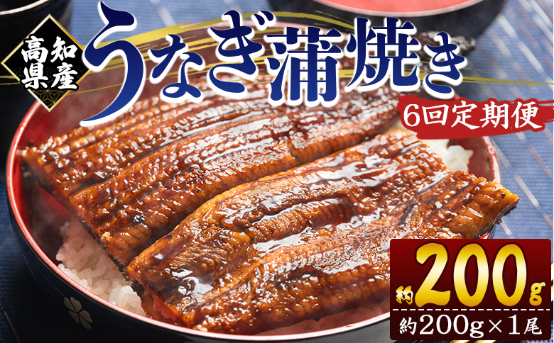 【６回定期便】高知県産養殖うなぎ蒲焼き 約200g×１尾 Wfb-0047