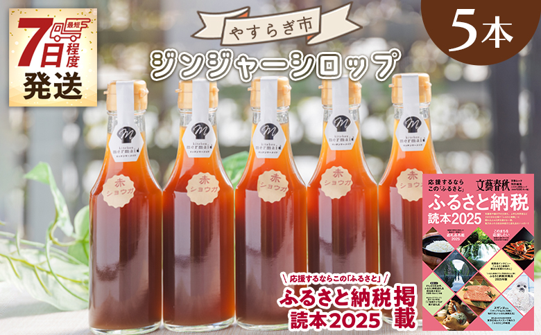 【7日程度で発送】ジンジャーシロップ 200ml×5本 生姜 やすらぎ市 スピード 熱中症対策 yr-0048