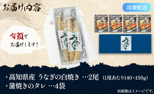 高知県産うなぎの白焼き 2尾(合計280g以上) タレ付き - 鰻 ウナギ しらやき おつまみ のし対応可 ギフト 贈答 国産 贈答用 贈り物 送料無料 吉川水産 高知県 香南市【冷凍】 yw-0106