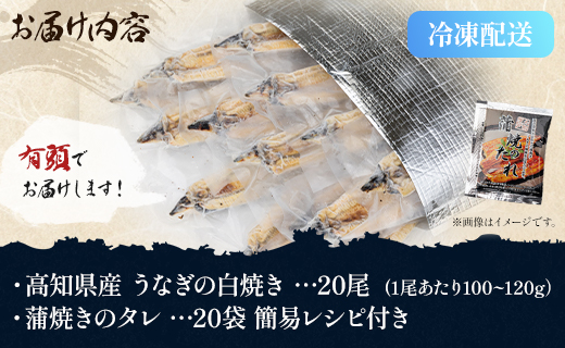 【数量限定】うなぎ 白焼き 2kg以上 20尾×100〜120g - 蒲焼き タレ付き 国産 鰻 ウナギ 有頭 背開き つまみ ご飯のお供 老舗 土佐湾 吉川水産 高知県 香南市 冷凍 yw-0083