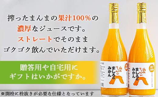 間城農園 100%ストレートジュース(温州みかん)720ml×2本 - 柑橘 蜜柑 ミカン みかんジュース ドリンク 飲み物 飲料 無添加 贈答 贈り物 プレゼント 瓶 送料無料 高知県 香南市 常温 ms-0047