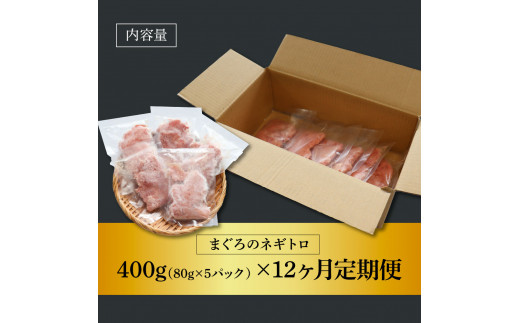 ～四国一小さなまち～ ≪カネアリ水産≫ まぐろのネギトロ 400g（80g×5パック）×12ヶ月定期便 ねぎとろ 鮪 マグロ キハダマグロ まぐろたたき 粗挽き 小分け パック 海鮮 魚介 便利