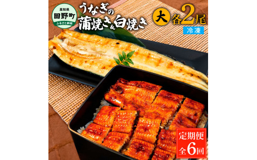 田野町産うなぎの蒲焼き(大)+うなぎの白焼き(大) 各2尾×6回 定期便 6ヶ月 定期コース 1尾あたり120〜150g タレ付き 山椒付き うなぎ 鰻 ウナギ 蒲焼き かば焼き 白焼 国産 冷凍 配送