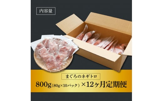 〜四国一小さなまち〜 ≪カネアリ水産≫ まぐろのネギトロ 800g（80g×10パック）×12ヶ月定期便 ねぎとろ 鮪 マグロ キハダマグロ まぐろたたき 粗挽き 小分け パック 海鮮 魚介 便利