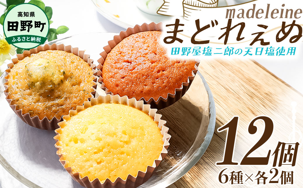 まどれぇぬ マドレーヌ 12個入り(6種×各2個) 田野屋塩二郎の天日塩使用 取り寄せ スイーツ デザート 完全天日塩 おやつ お菓子 洋菓子 焼き菓子 プレゼント 個包装 お取り寄せスイーツ 配送 高知 返礼品