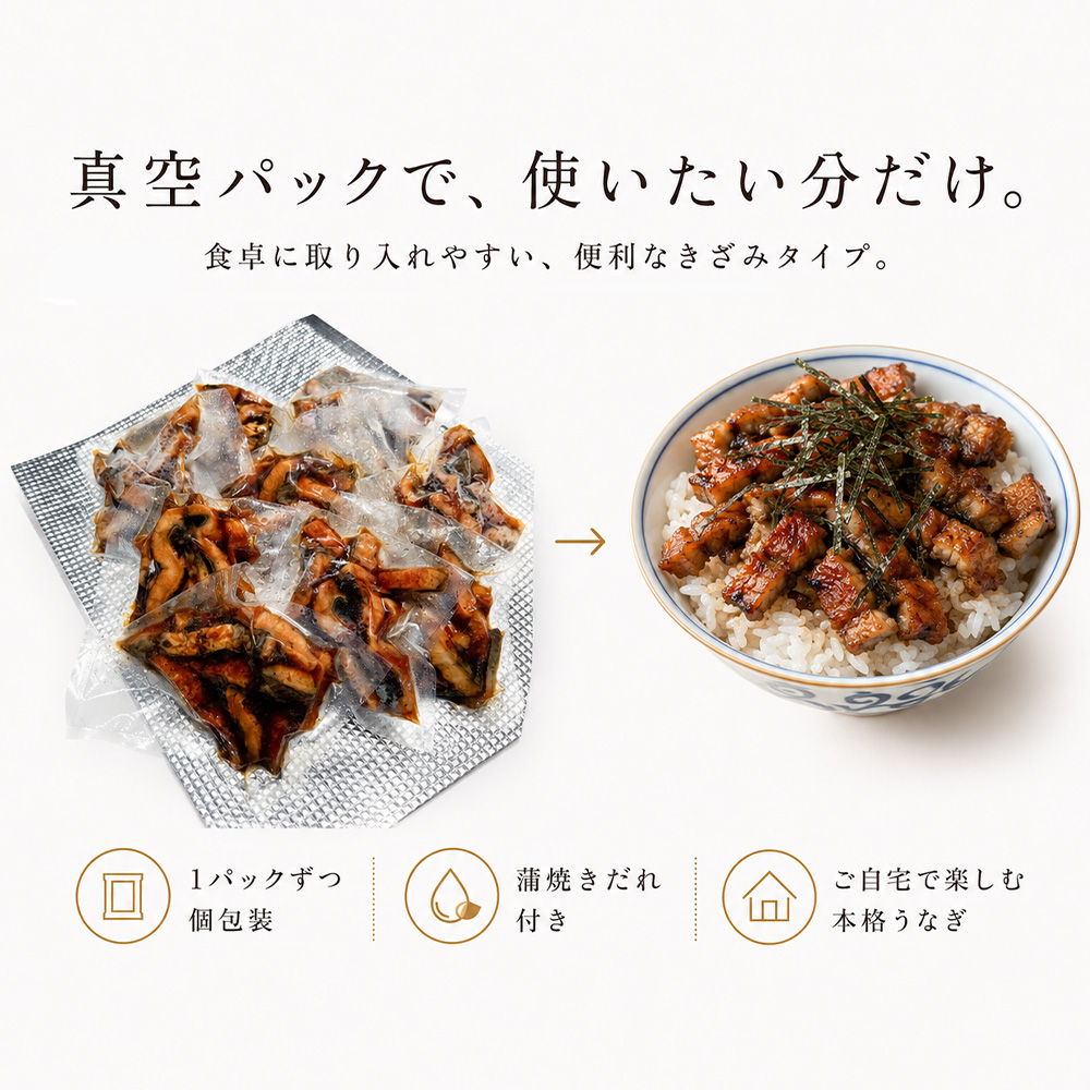 きざみうなぎ 3パック 鰻 ウナギ 国産 高知県産 かば焼き かばやき 特製タレ うなぎ 小分け パック 真空パック 夜食 晩御飯 惣菜 おかず お取り寄せ 冷凍 配送