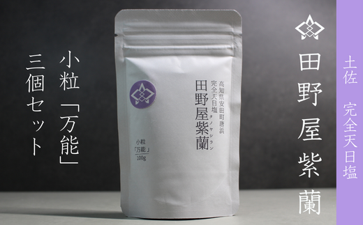 田野屋紫蘭の完全天日塩 清流安田川が育む土佐の海と太陽で育てた｢万能｣小粒100g×3個 田野屋紫蘭 塩 完全 天日塩 セット 万能 小粒 100g 3袋 しお 荒塩 あら塩 天然 料理 調味料 食塩 高知県 安田町 TN-03