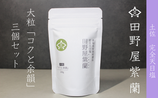 田野屋紫蘭の完全天日塩 清流安田川が育む土佐の海と太陽で育てた｢コクと余韻｣大粒100g×3個 田野屋紫蘭 塩 完全 天日塩 セット コクと余韻 大粒 100g 3袋 しお 荒塩 あら塩 食塩 詰め替え ミネラル 土佐 高知県 安田町 TN-02