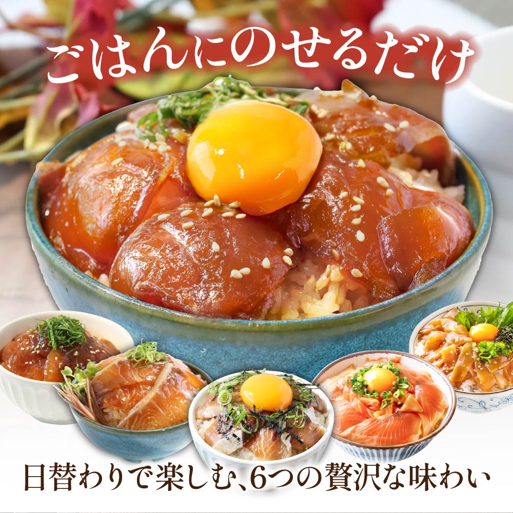 漬け丼6種セット 真鯛・ブリ・カンパチ・マグロ・サーモン・イカ 1食80g×計18P タイ 鰤 鮪 海鮮丼 刺身 海鮮 魚介 魚 お茶漬け 炊き込みご飯 惣菜 おかず 冷凍 配送