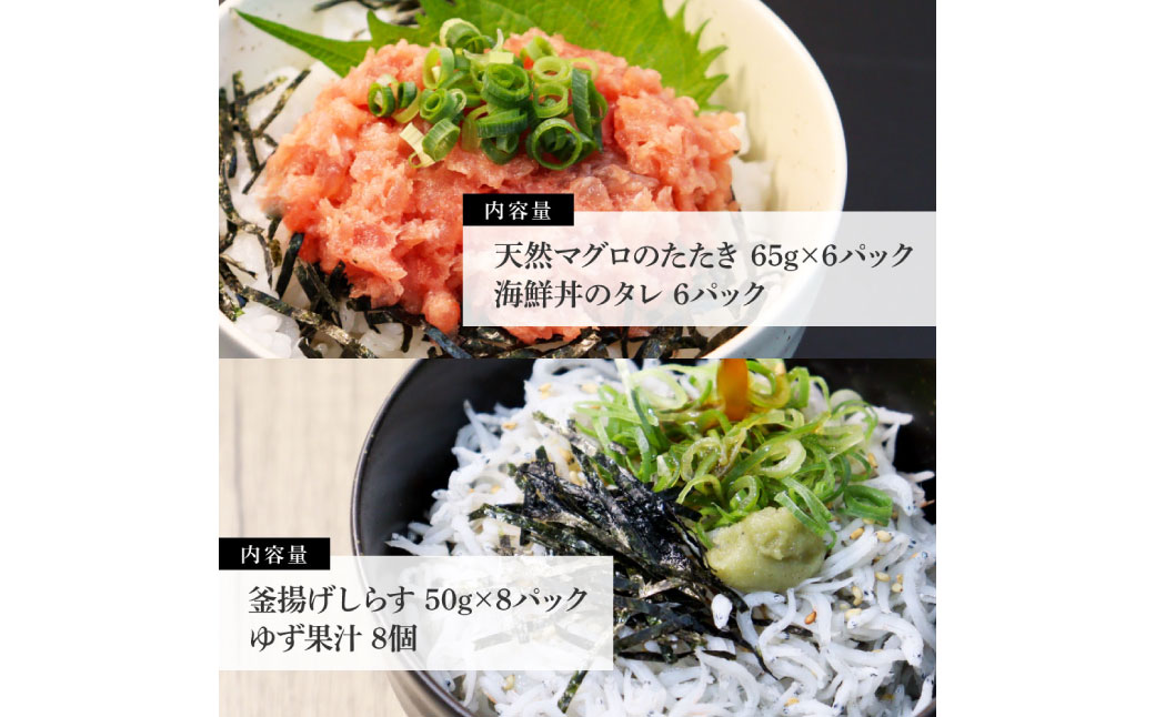 高知県産釜揚げしらす（8P）と天然マグロのタタキ丼（6P）セット（小分け）