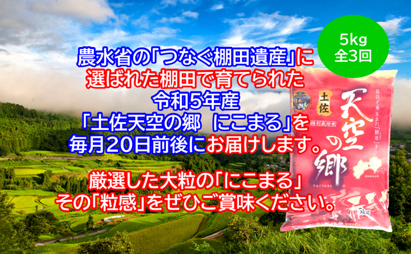 ★令和5年産★2010年・2016年 お米日本一コンテスト inしずおか 特別最高金賞受賞土佐天空の郷　にこまる　5kg　毎月お届け全3回