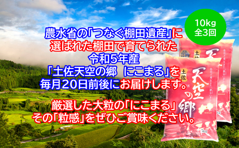 ★令和5年産★2010年・2016年 お米日本一コンテスト inしずおか 特別最高金賞受賞 土佐天空の郷　にこまる　10kg定期便　毎月お届け全3回