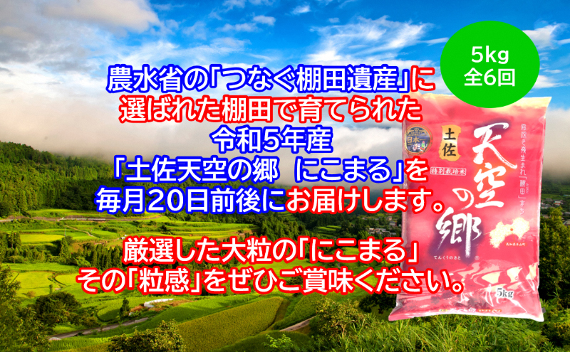 ★令和5年産★2010年・2016年 お米日本一コンテスト inしずおか 特別最高金賞受賞土佐天空の郷　にこまる　5kg　毎月お届け全6回